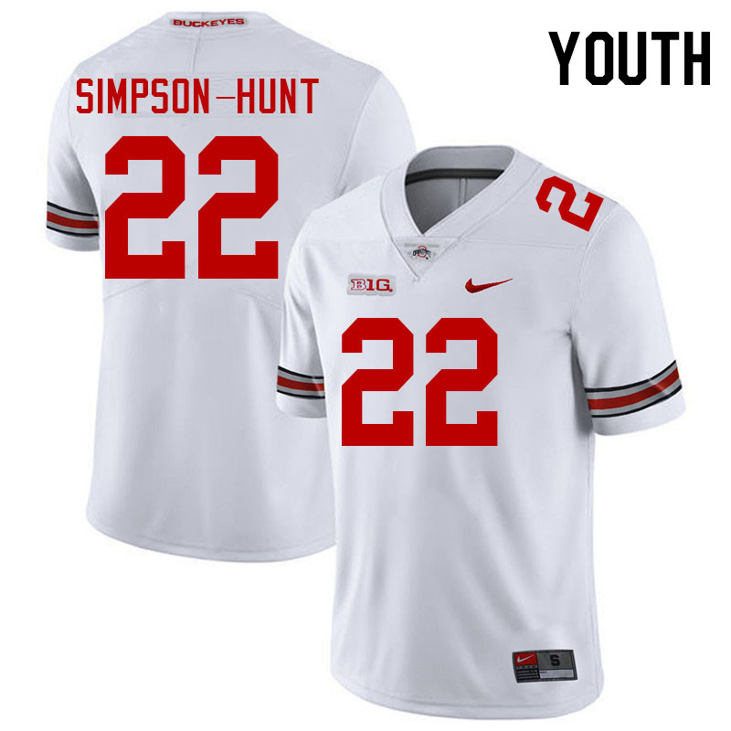 Ohio State Buckeyes Calvin Simpson-Hunt Youth #22 Authentic White College Football Jersey 2404XOGV2